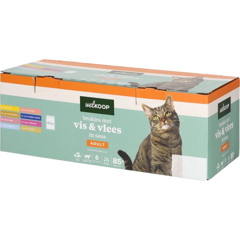 Welkoop Pouch Brokjes in Saus - Kattenvoer - 40x85 gram - Vlees - Vis - 3,4 kg