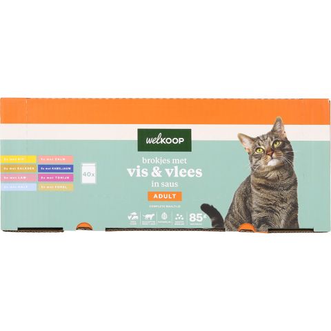 Welkoop Pouch Brokjes in Saus - Kattenvoer - 40x85 gram - Vlees - Vis - 3,4 kg