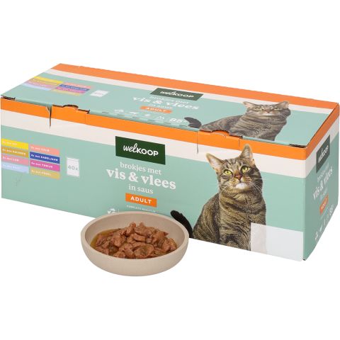 Welkoop Pouch Brokjes in Saus - Kattenvoer - 40x85 gram - Vlees - Vis - 3,4 kg
