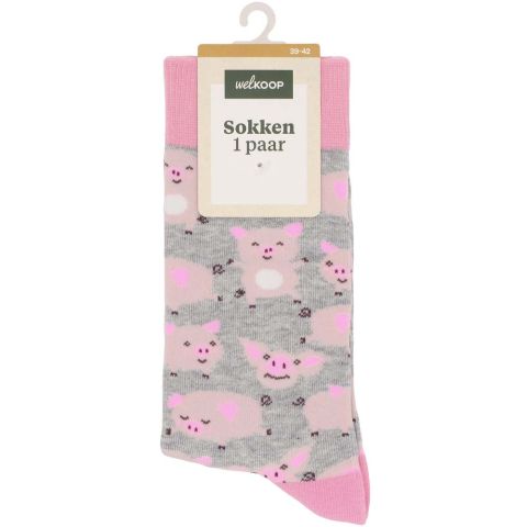 Welkoop Fun Varken - Sokken - Roze