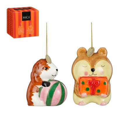 Mica Decorations Cavia en Hamster - Kerstornament - L.bruin
