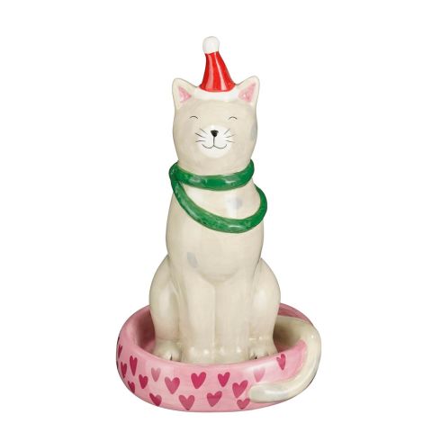 Mica Decorations Witte Kat - Kerstdecoratie - Grijs