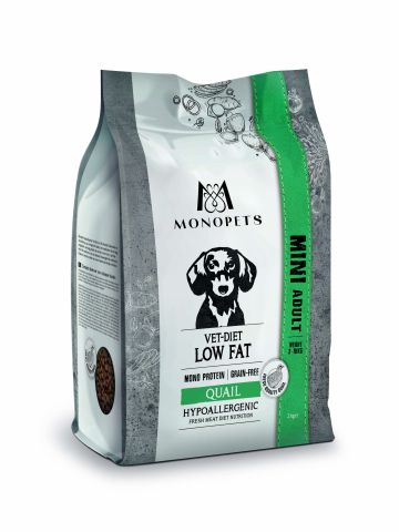 Monopets Mini Vet-Diet Low Fat Hypoallergeen Monoprotein - Hondenvoer - Kwartel - 2 kg