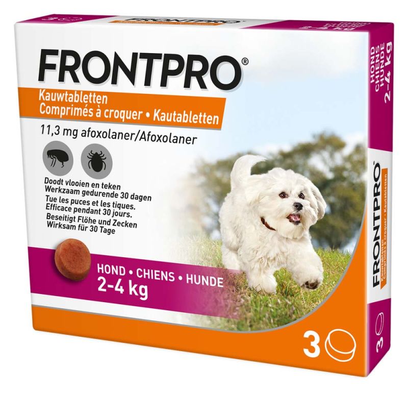 Frontpro Kauwtablet Hond 2-4KG S - Vlooien- en tekenmiddel - 3 stuks