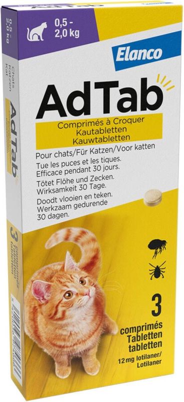 AdTab kauwtabletten 0.5-2 kg - Vlooien- en tekenmiddel - 3 stuks
