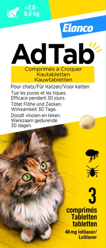 AdTab kauwtabletten 2-8 kg - Vlooien- en tekenmiddel - 3 stuks