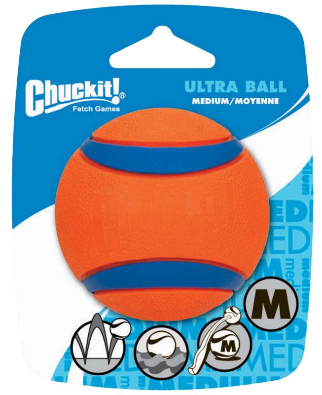 Chuckit Ultra ball - Hondenspeeltje - Oranje/Blauw - Medium - 6,5 cm