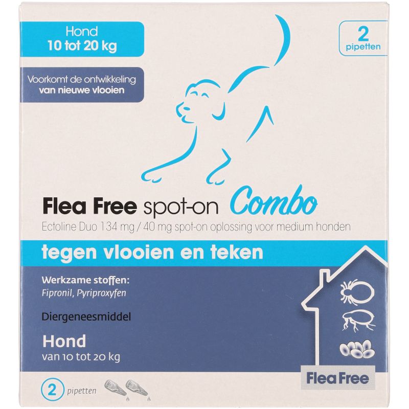 Flea Free Ectoline duo Hond 10-20KG 2 pipetten - Vlooien- en tekenmiddel - 2 stuks