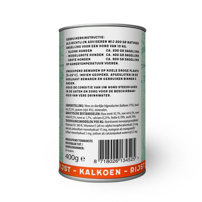 Jarco Dog Blik - Hondenvoer - Kalkoen - Rijst - 400 gram