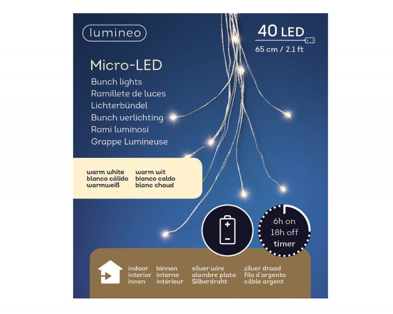Lumineo Micro bundel - Batterijverlichting - 40 lampjes - Warm wit - 0,65 m